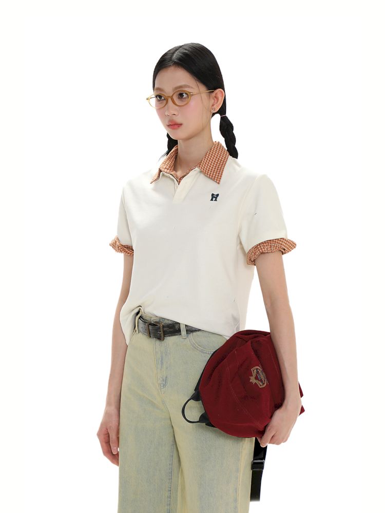 Butterfly M Embroidery Hole Breaking Short Sleeve Polo Shirt