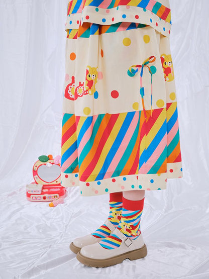 Rainbow Diary Printed Patchwork Half Skirt