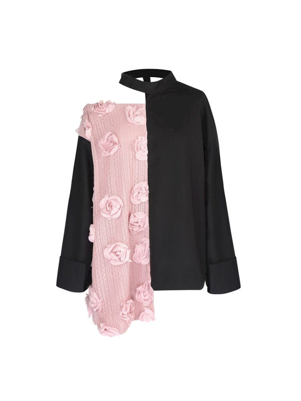 Round neck strapless splicing long sleeve t-shirt