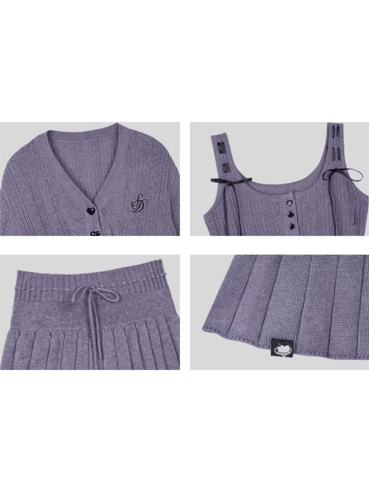 Knitted camisole cardigan skirt set