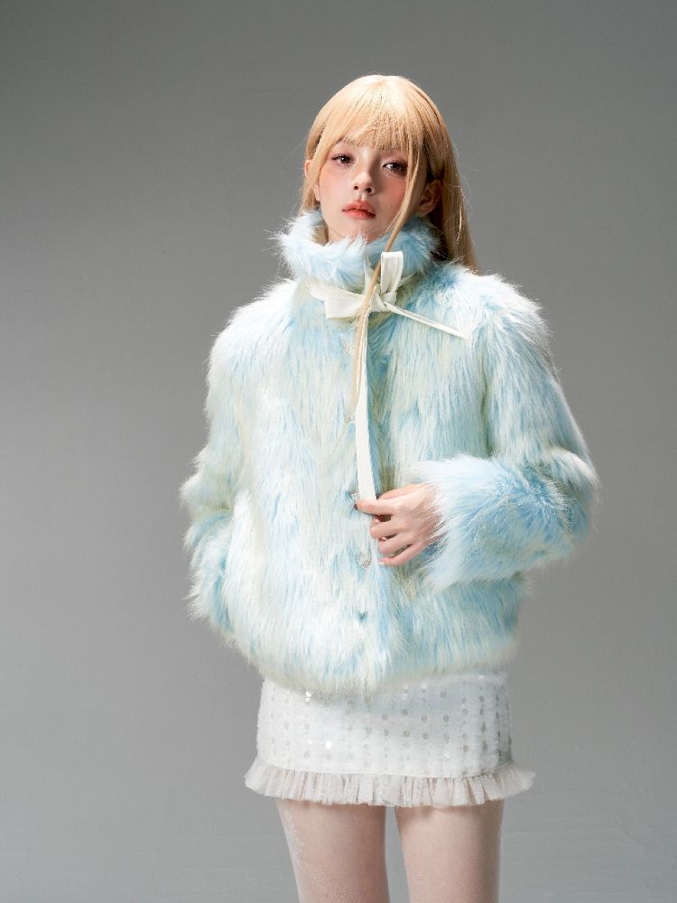 Blue Sweet Warm Fur Long Hair Outer