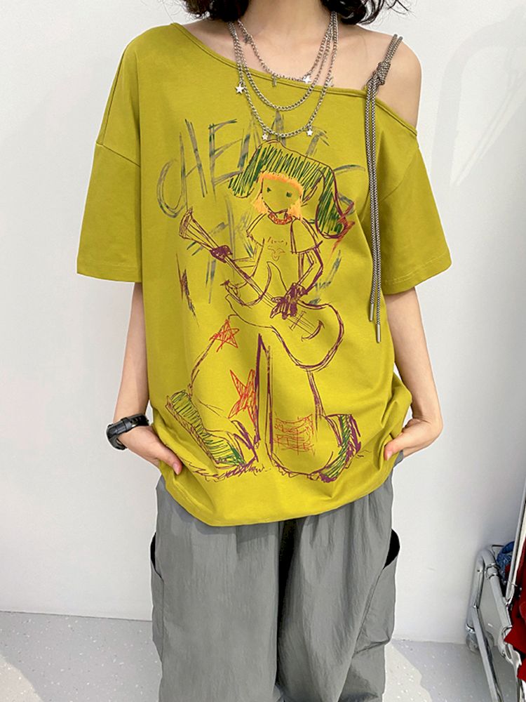 "Roll Zone Painter" Off-shoulder Short Sleeve T-Shirt