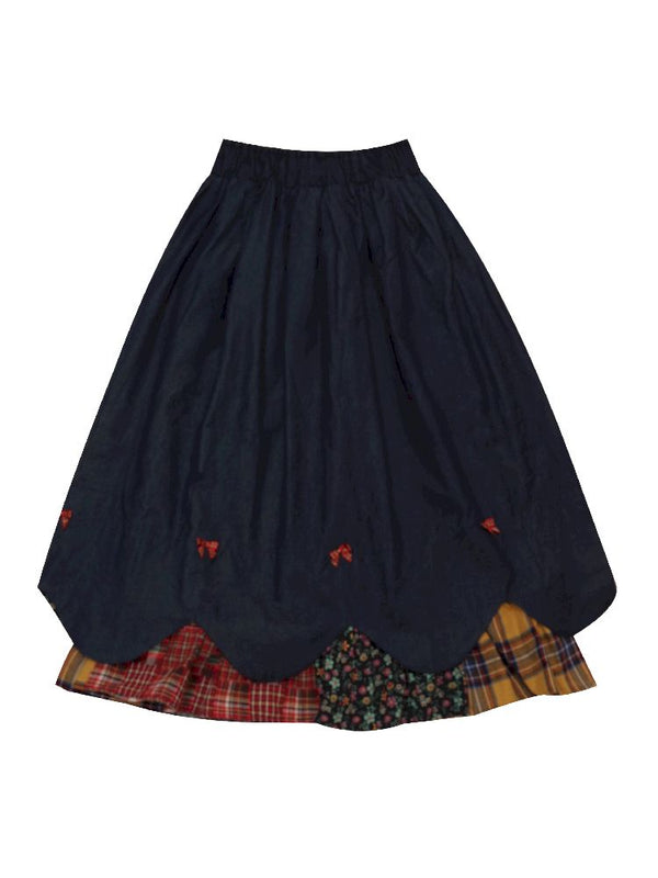 Petal Ribbon Quilted Denim Half-body Skirt
