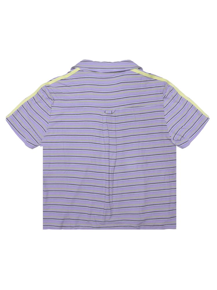 Striped Cuban Collar Short Sleeve Shirt