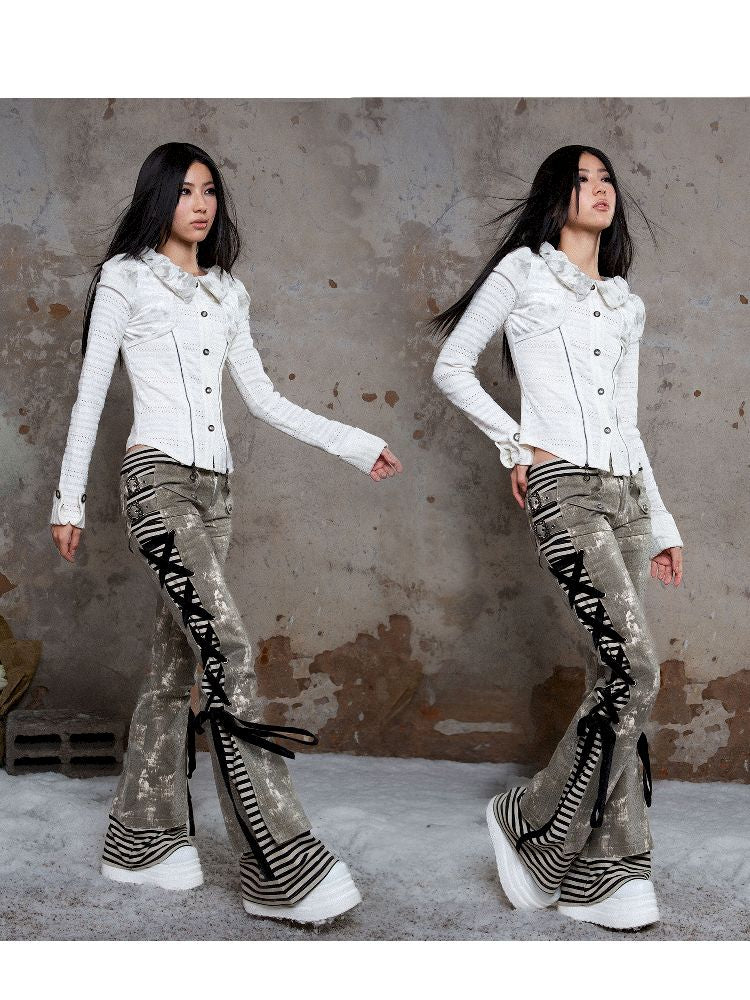 Low waist straight heavy pants