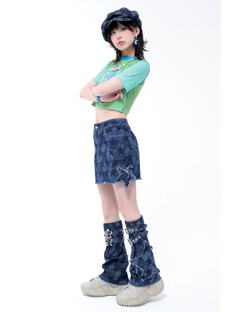 Dark Blue Star Denim Skirt