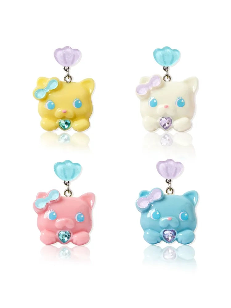 Cat Resin Colourful Earrings Earrings Clip Ring