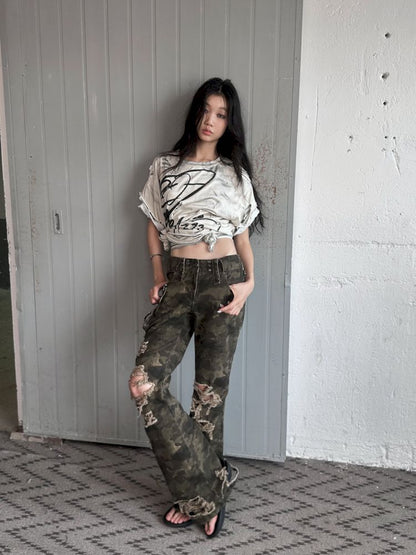 Camouflage Low Waisted Work Pants