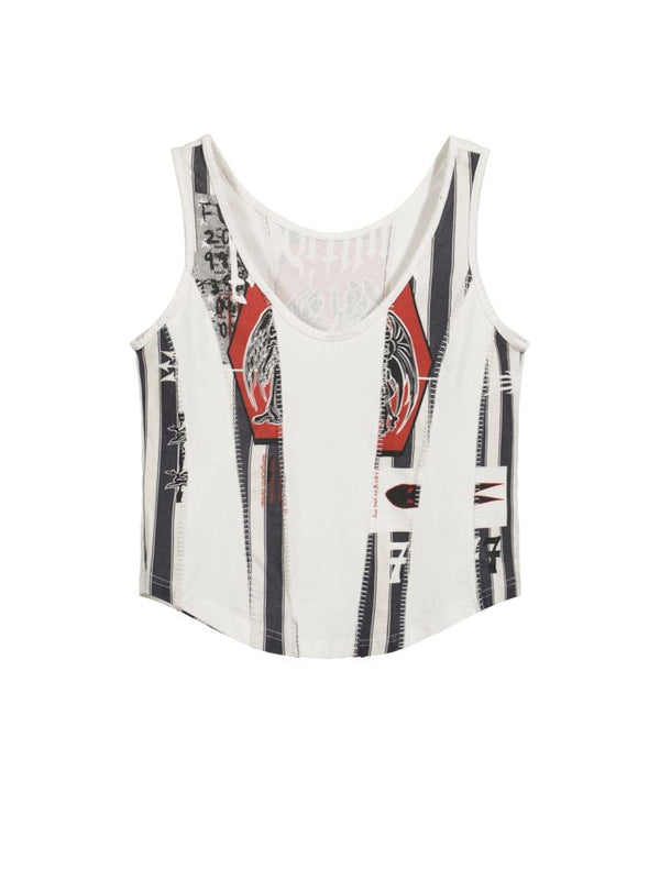 Irregular print patchwork vest T-shirt