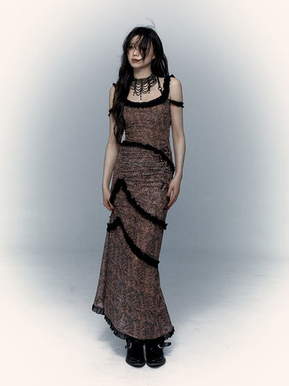 Street Rock Reversible Slim Leopard Mesh Long Dress