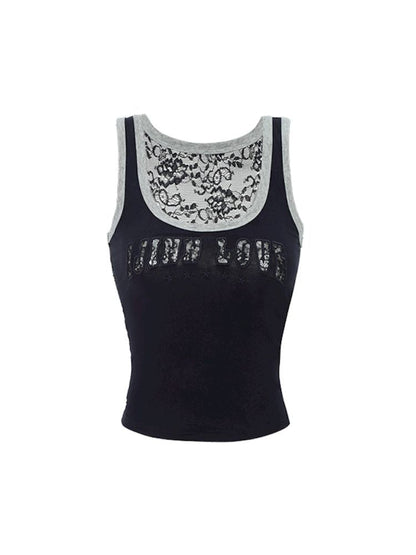 Lace Splicing Hollow Embroidery Work Vest