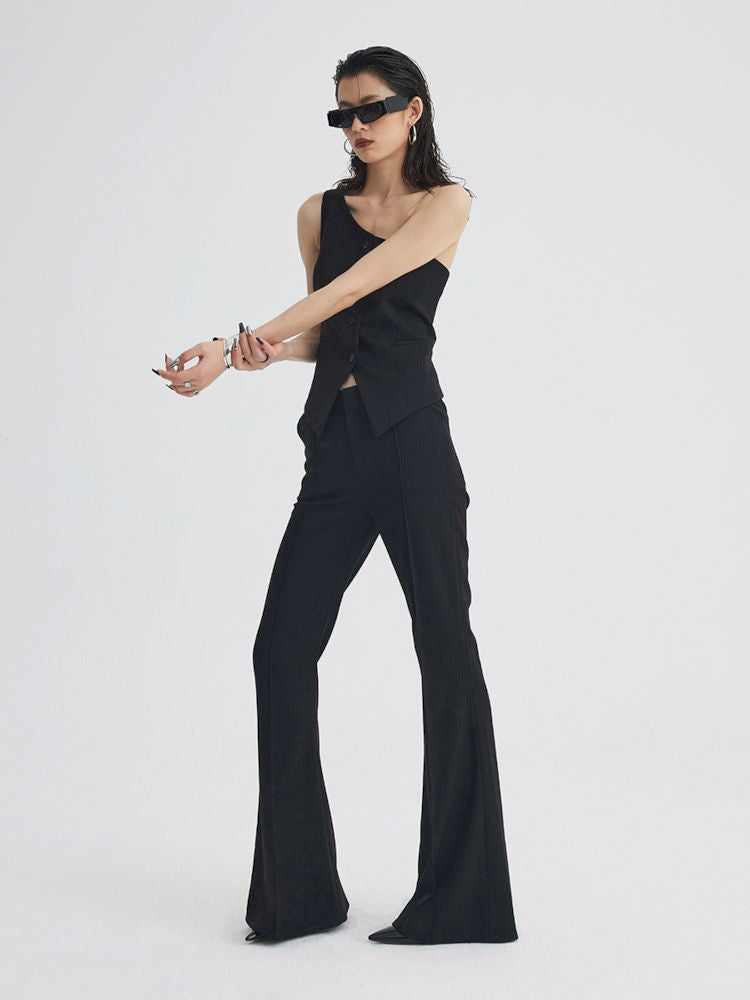 Mid Waist Slim Flared Western Trousers