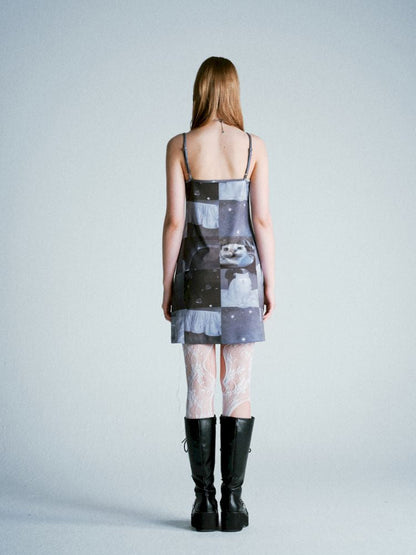 Nine-checkered cat halter dress