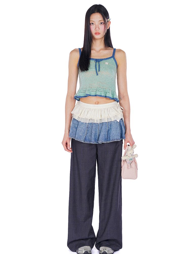 Ultra Short Fart Curtain Patchwork Denim Pants