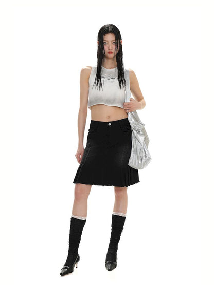 Crafted Pleated Skirt Straight Denim Workwear Pants