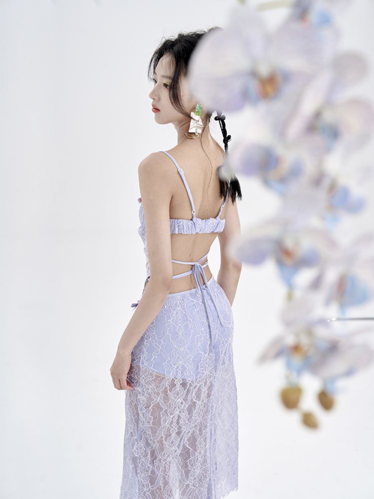 Lace Camisole + Low Waist Lace Half Skirt Set