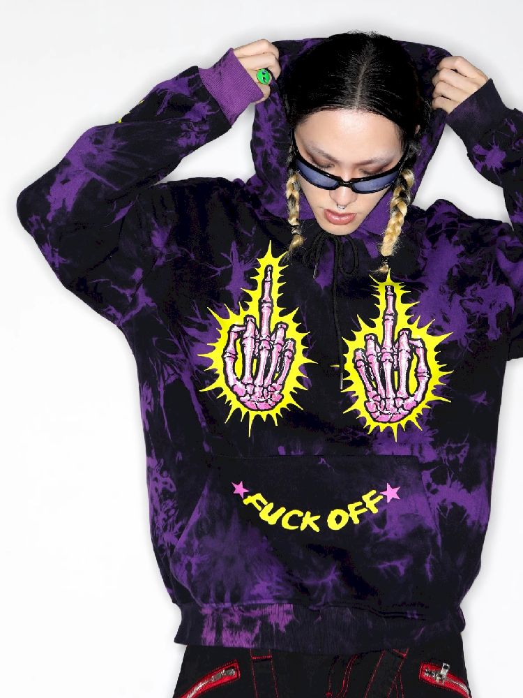 Dark Punk Middle Finger Tie-Dye Hooded Sweatshirt