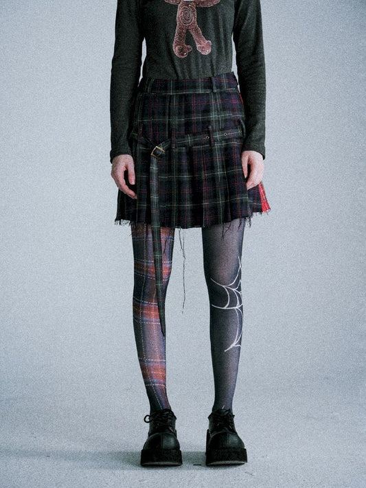 Checkered Patchwork Pleated Skirt