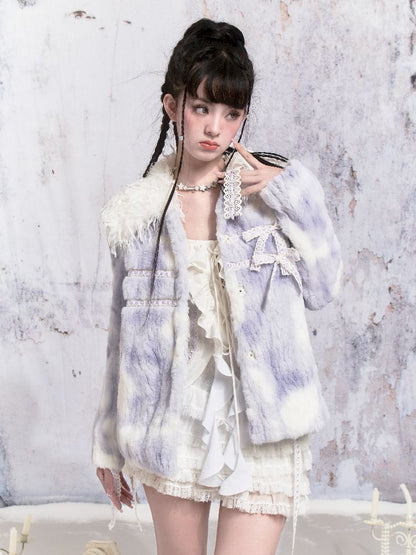 Tie-Dye Patchwork Rabbit Fur Coat