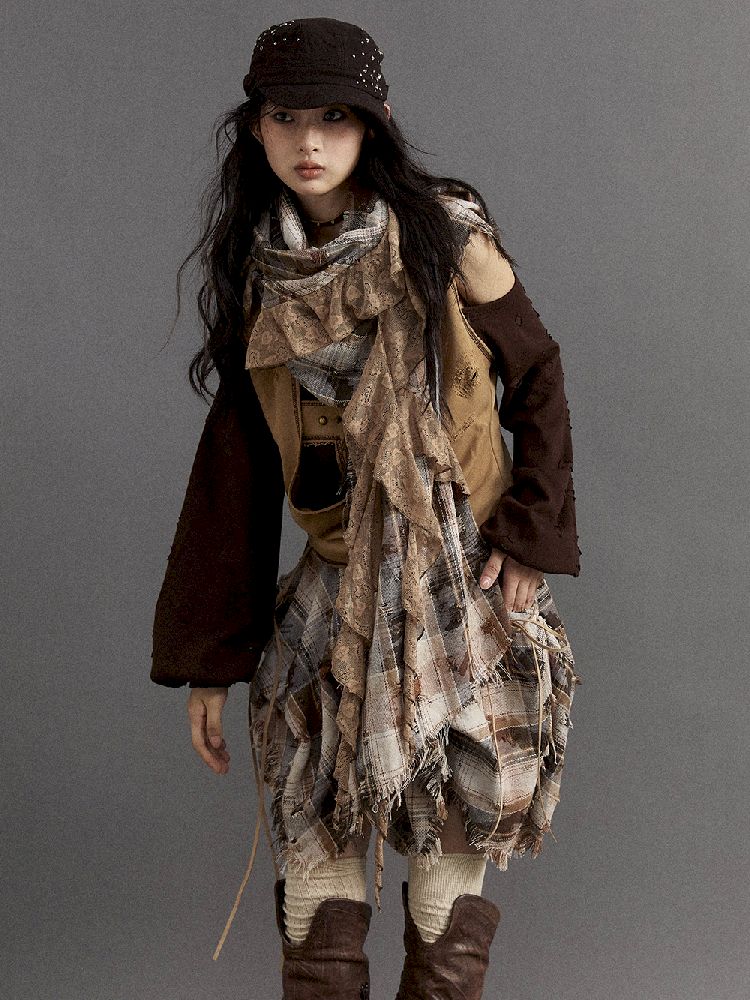 Patchwork Irregular Tassel Long Scarf