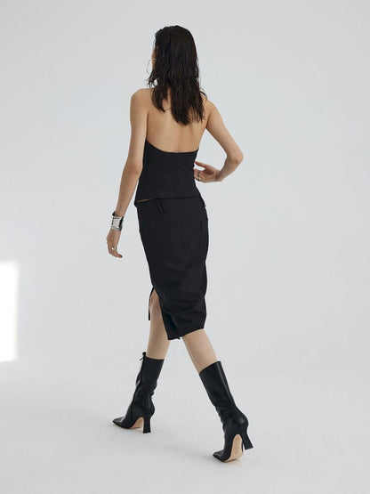 Asymmetric Slit Hem Suit