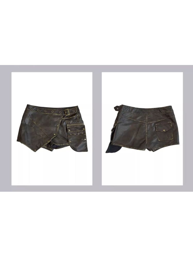 Color Pocket Leather Shorts