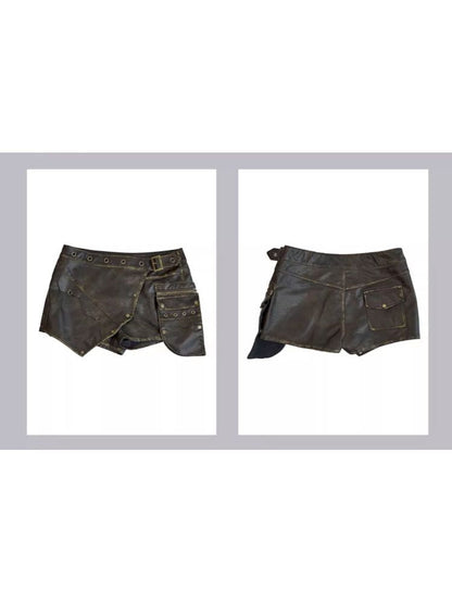 Color Pocket Leather Shorts