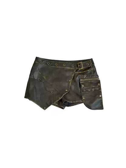 Color Pocket Leather Shorts