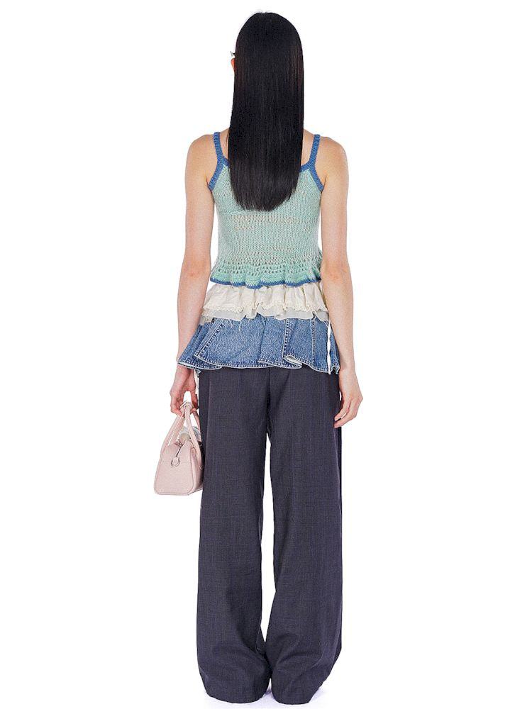 Ultra Short Fart Curtain Patchwork Denim Pants