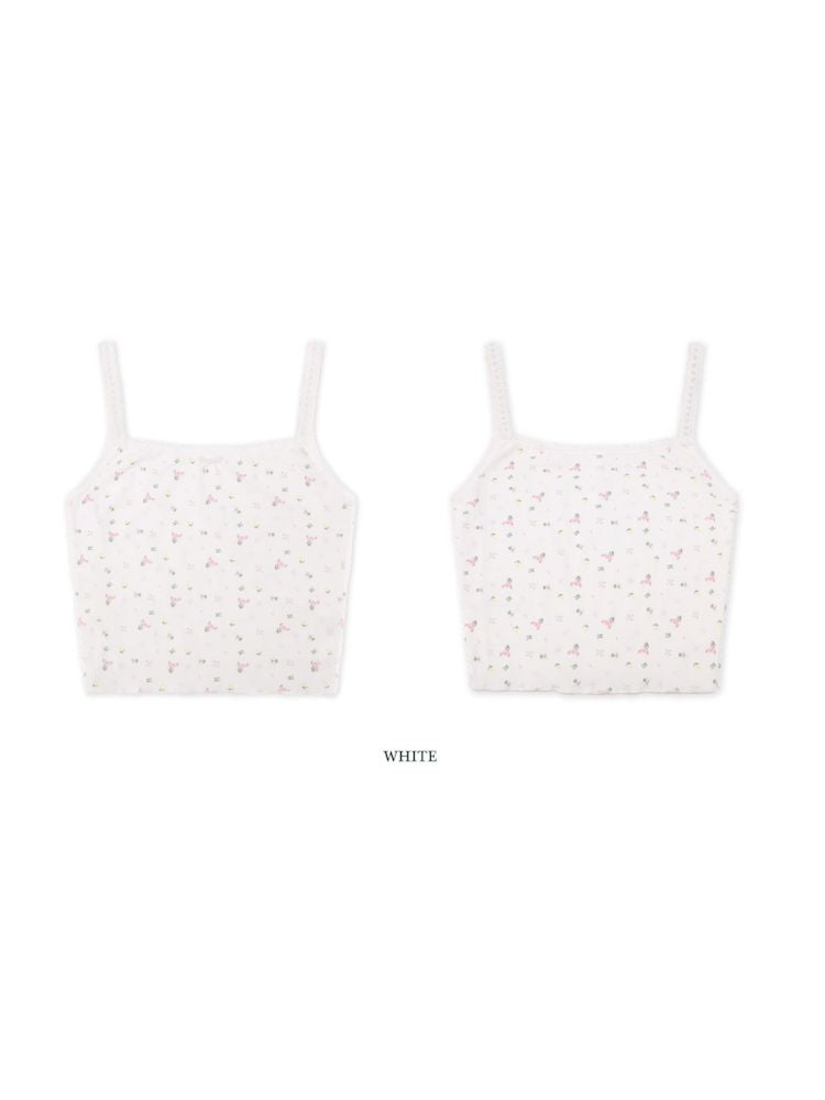 Pearl bow lace floral camisole