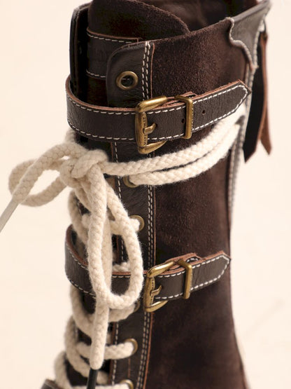 Lace Up Back Zipper Boxing Boots