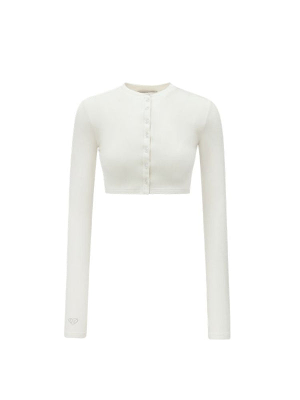 Round neck super short mini cardigan + flared pants