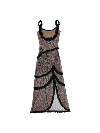 Street Rock Reversible Slim Leopard Mesh Long Dress