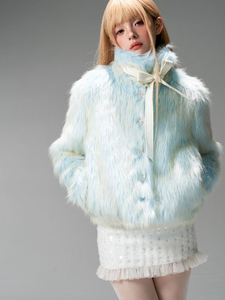 Blue Sweet Warm Fur Long Hair Outer