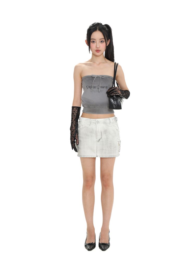 Dirty Hardware Tab Belt Denim Short Skirt