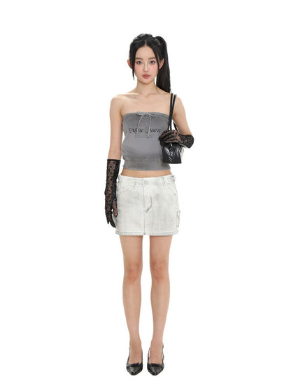 Dirty Hardware Tab Belt Denim Short Skirt