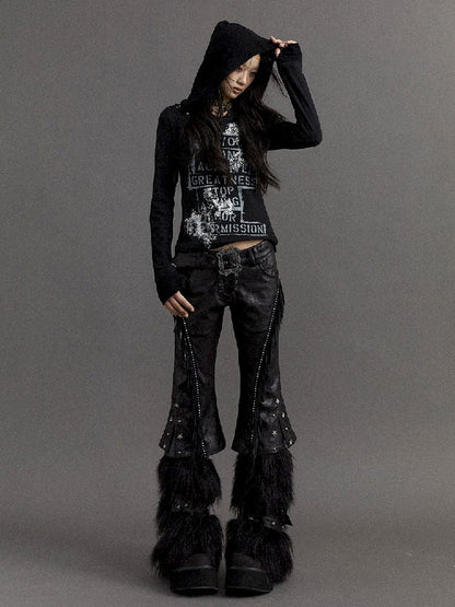 Low Waisted Flared 7/10 Leather Pants