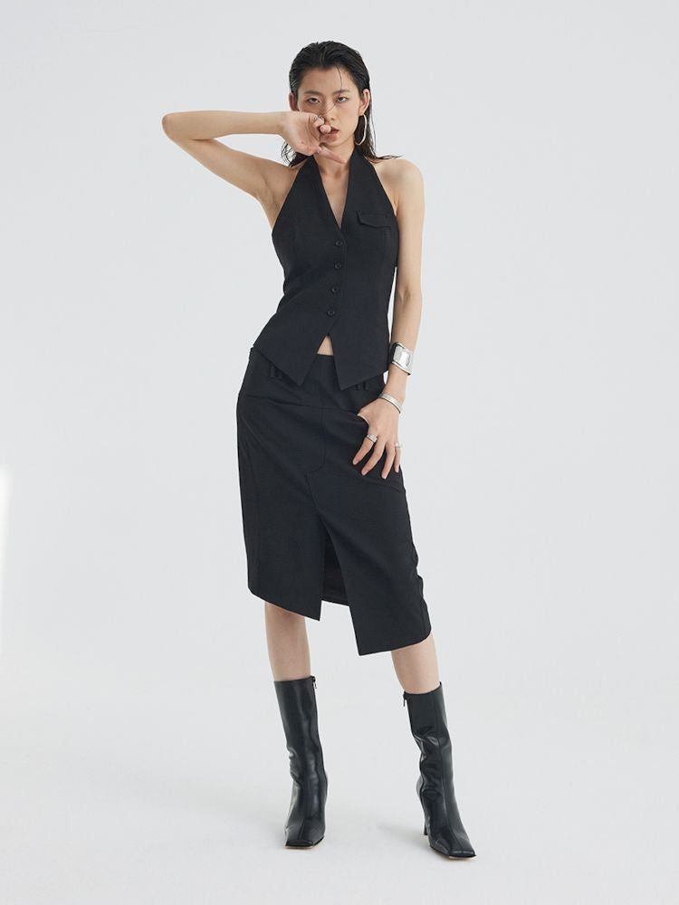 Asymmetric Slit Hem Suit