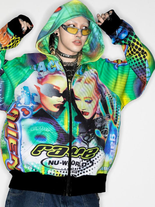 Retro Street Alien Loose Hooded Jacket