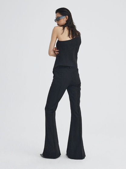 Mid Waist Slim Flared Western Trousers