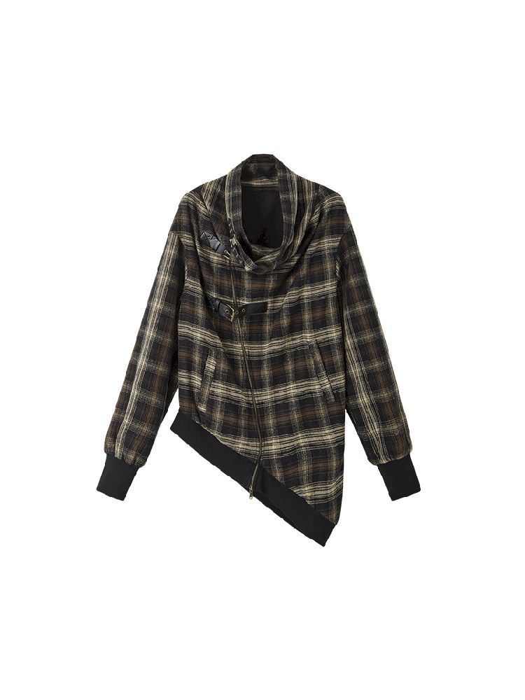 Loose plaid asymmetrical sweater jacket