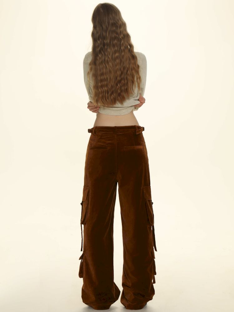 Adjustable pockets wide-leg loose thin pants