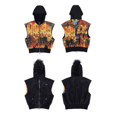 Flaming Cat Rock Punk Genderless Sleeveless Jacket