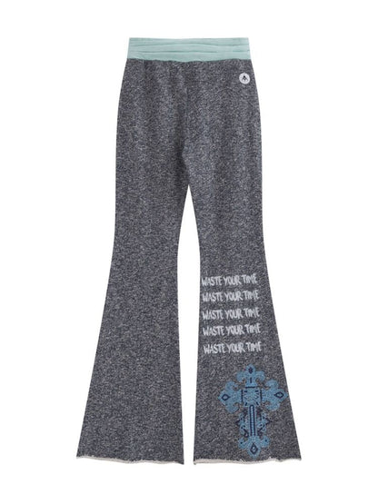 Low Rise Printed Studded Flared Stacked Sweatpants