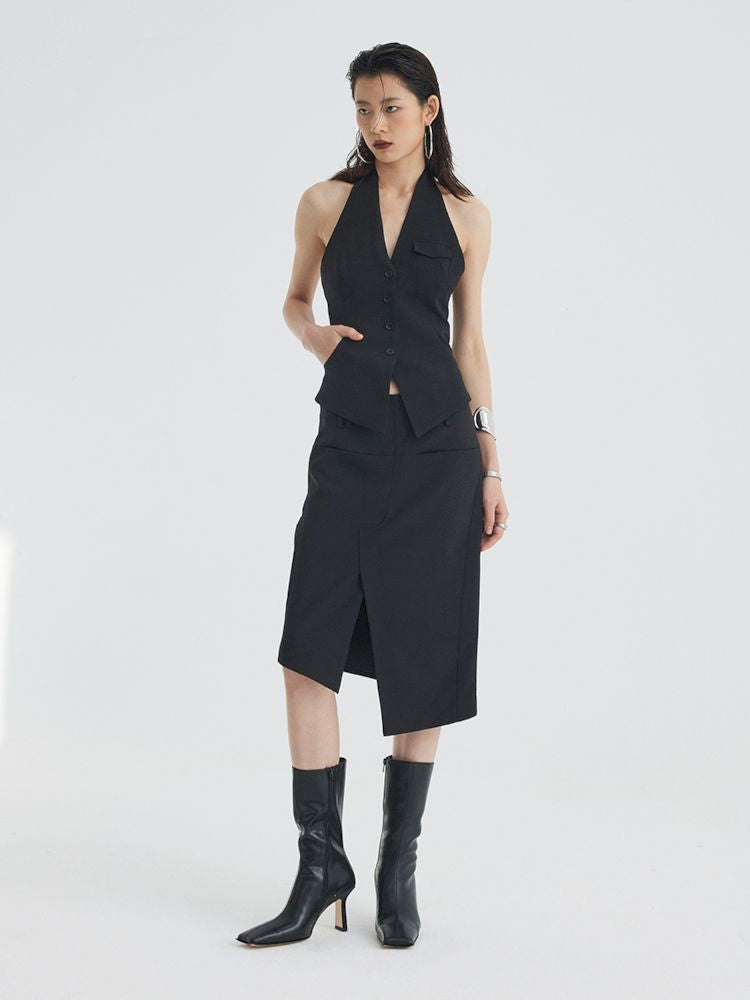 Asymmetric Slit Hem Suit