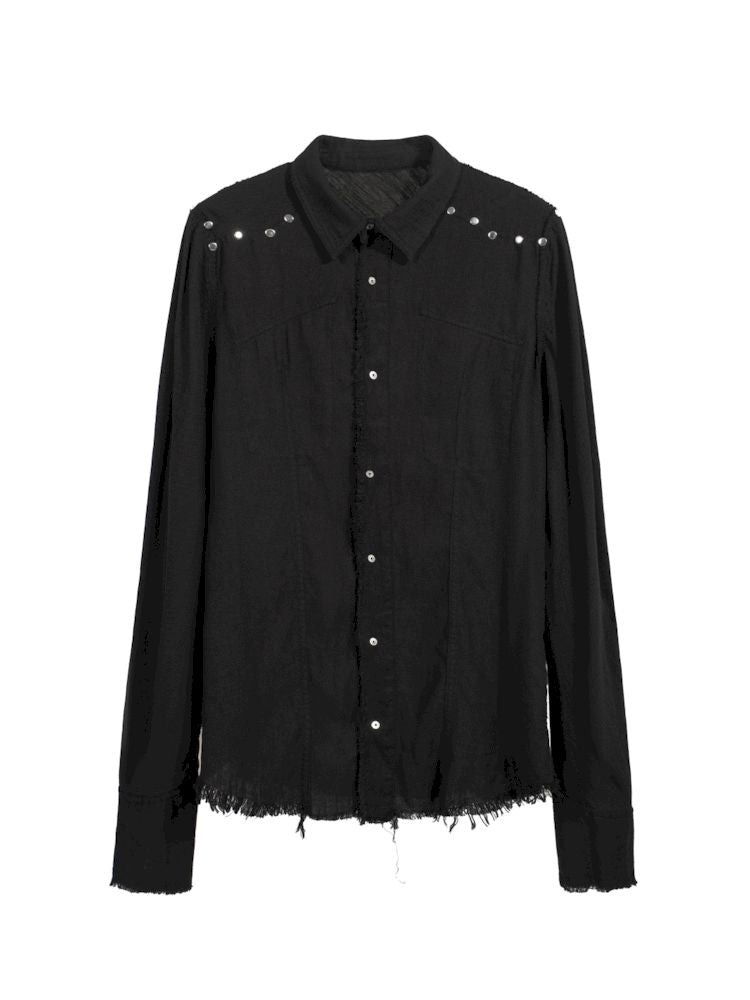 Studded worn and distressed work shirt