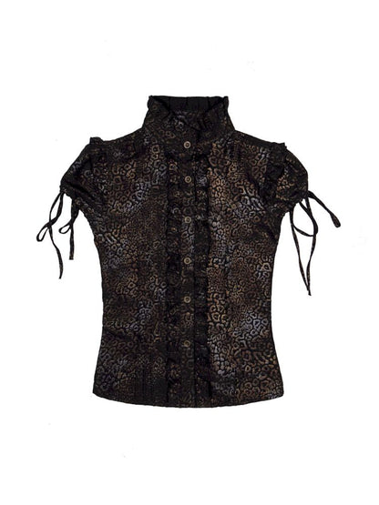 Slim Standing Collar Leopard Shirt Blouse