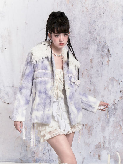 Tie-Dye Patchwork Rabbit Fur Coat