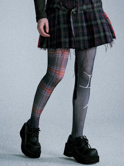 Checkered Patchwork Pleated Skirt