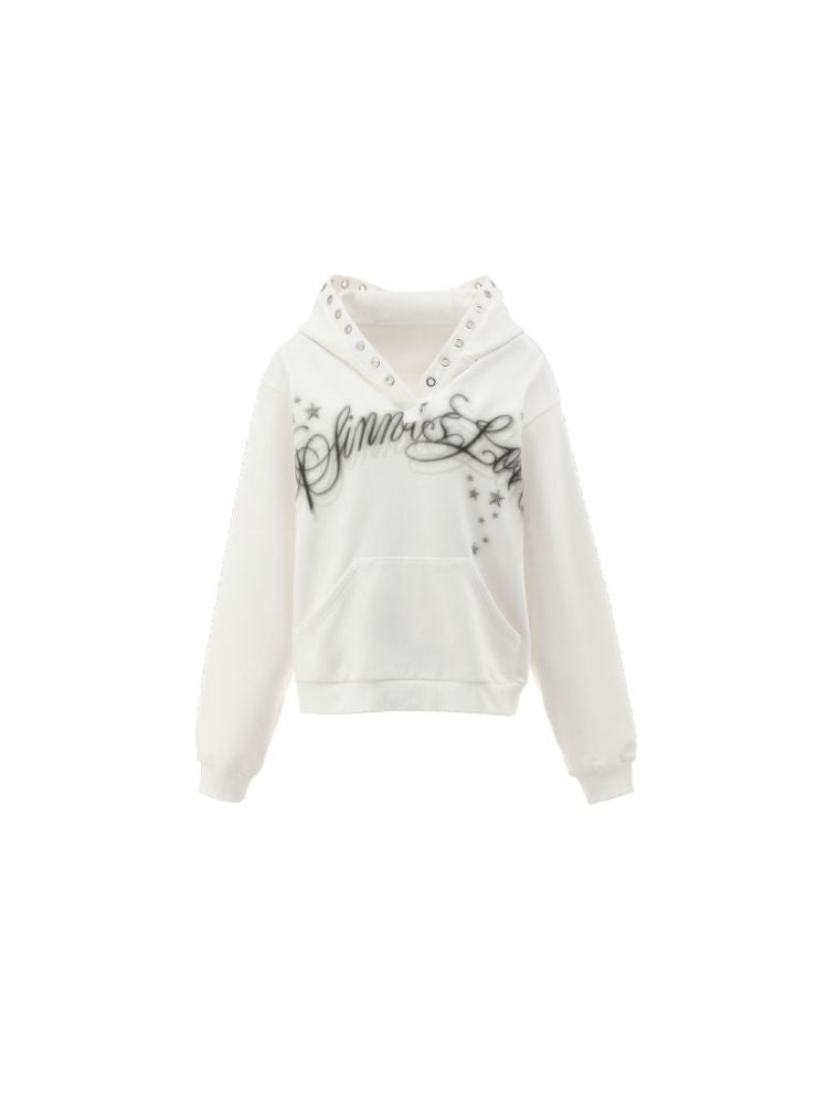 Loose Hooded Air Eye Print Sweatshirt